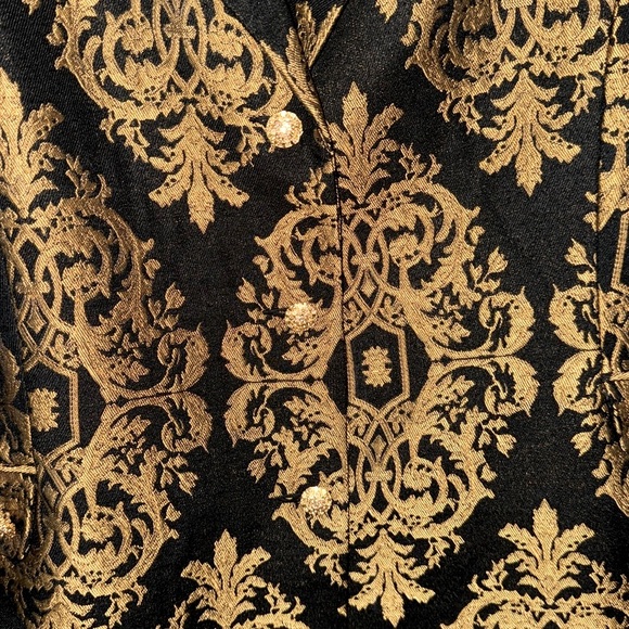 Carole Little Vintage Brocade Richly Decorative Black Gold Duster Coat Size 10 - Picture 6 of 12